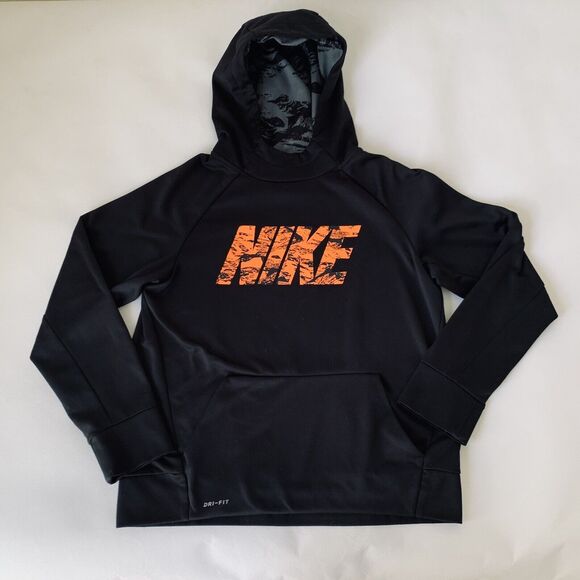 Nike Other - Nike Hoodie Youth Size L Dri-Fit Black Orange Swoosh Pullover Athletic Sport